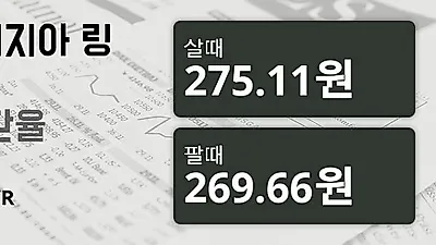 말레이시아 9일 링기트 살때 275.11원, 팔때 269.66원 ▲0.2%상승