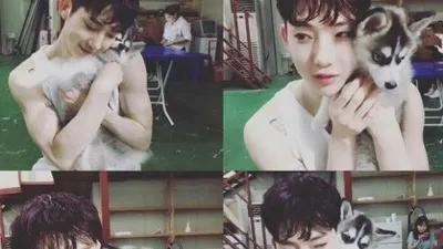 조권, 하얀 털에 검은 무늬 닮은 꼴 강아지와 '찰칵'
