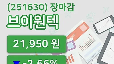 국내주식마감브이원텍 24일 21,950원 장 마쳐