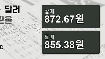 13일 싱가폴 달러 살때 872.67원, 팔때 855.38원 ▲0.29%상승