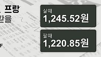 5일 스위스프랑 살때 1,245.52원, 팔때 1,220.85원 ▲0.19%상승