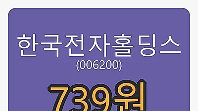 3일 한국전자홀딩스마감가 739원 전일대비 0.82퍼센트 변동..