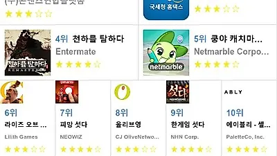 [9월 6일 앱차트]플레이스토어 및 앱스토어 순위
