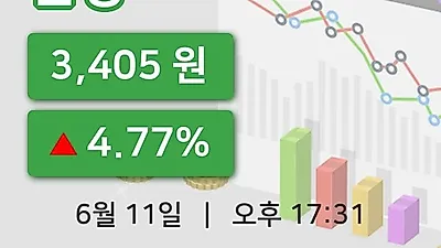 국내주식마감한창 11일 3,405원 장 마쳐...