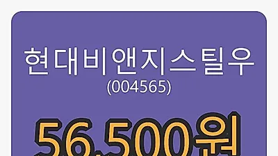 현대비앤지스틸우마감가 56,500원, 0.71프로 변동..