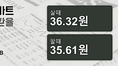 26일 태국 바트 살때 36.32원, 팔때 35.61원 ▲0.95%상승