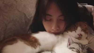강지영 반려묘 꼭 끌어앉고 '다정다감'