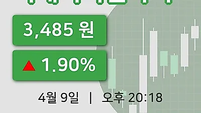 주식마감디케이디앤아이 9일 3,485원 장종료그래프종합분석