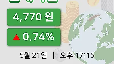 국내주식마감현대약품 21일 4,770원 마감...