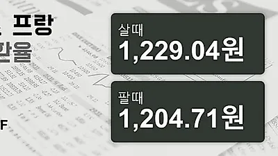6일 스위스프랑 살때 1,229.04원, 팔때 1,204.71원 ▼-1.32%감소