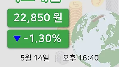 주식마감사조대림 14일 22,850원 마감...
