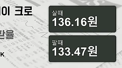 26일 노르웨이 크로네 살때 136.16원, 팔때 133.47원 ▲0.48%상승