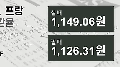 29일 스위스프랑 살때 1,149.06원, 팔때 1,126.31원 ▲0.16%상승