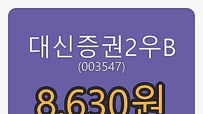 10일 대신증권2우B마감가 8,630원, 전일비 2.62% 변동..