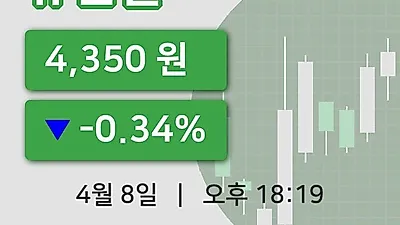 주식마감유엔젤 8일 4,350원 장종료...