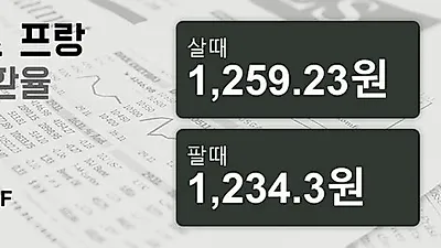 6일 스위스프랑 살때 1,259.23원, 팔때 1,234.3원 ▲2.5%상승