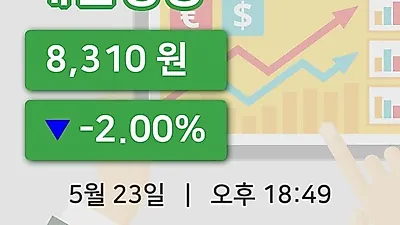 국내주식마감세원정공 23일 8,310원 마감