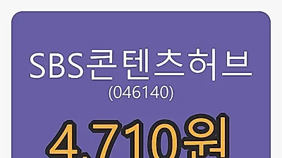 SBS콘텐츠허브마감가 4,710원 전일비 0.75프로등락..