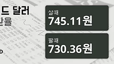 25일 뉴질랜드 달러 살때 745.11원, 팔때 730.36원 ▼-0.82%감소