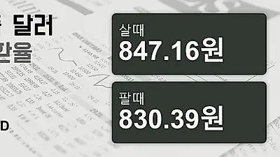 29일 싱가폴 달러 살때 847.16원, 팔때 830.39원 ▲0.22%상승