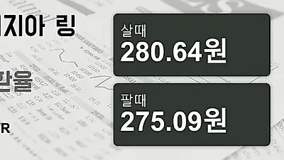 말레이시아 25일 링기트 살때 280.64원, 팔때 275.09원 ▲0.51%상승