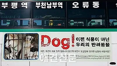 개 식용 반대를 외치는 버스가 달린다