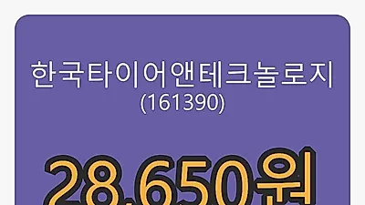 8일 한국타이어앤테크놀로지마감가 28,650원 전일비 0.35프로 변동..