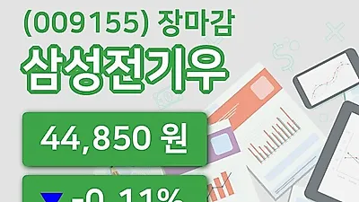 주식마감삼성전기우 5일 44,850원 장종료그래프복습 및 분석