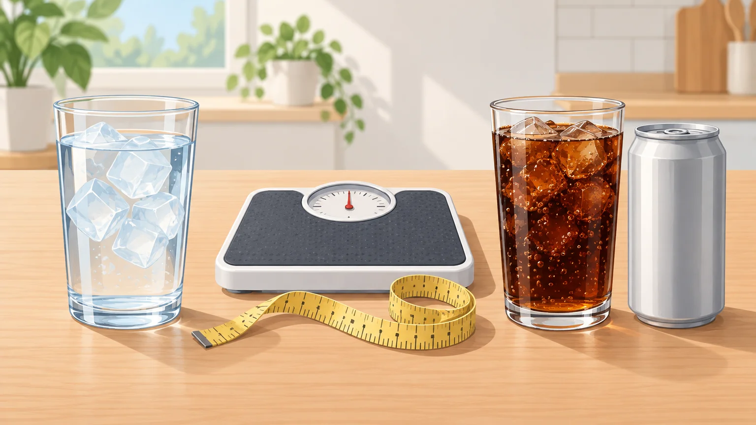물을 담은 유리잔과 탄산음료를 담은 유리잔을 나란히 그린 일러스트