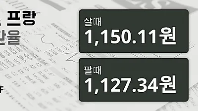 19일 스위스프랑 살때 1,150.11원, 팔때 1,127.34원 ▼-0.08%감소