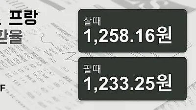26일 스위스프랑 살때 1,258.16원, 팔때 1,233.25원 ▲1.67%상승