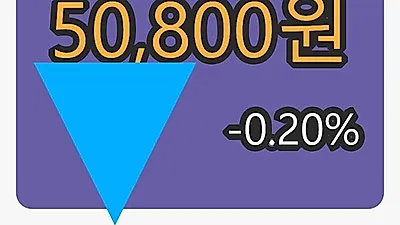 6일 신원우마감가 50,800원, 전일대비 -0.20%등락..
