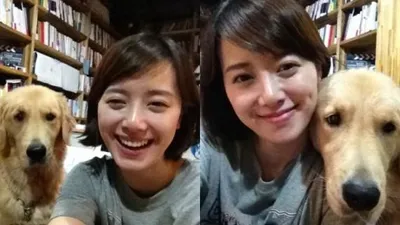 구혜선, 반려견 감자와 셀카