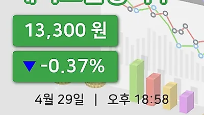국내주식마감메리츠금융지주 29일 13,300원 장종료그래프종합분석