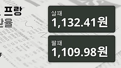 3일 스위스프랑 살때 1,132.41원, 팔때 1,109.98원 ▼-0.43%감소