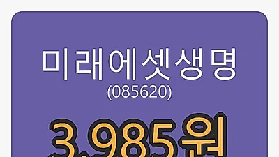5일 미래에셋생명마감가 3,985원 전일비 -1.97프로등락..