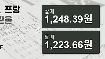 28일 스위스프랑 살때 1,248.39원, 팔때 1,223.66원 ▼-0.66%감소
