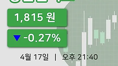 국내주식마감정원엔시스 17일 1,815원 마감그래프종합분석