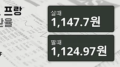 29일 스위스프랑 살때 1,147.7원, 팔때 1,124.97원 ▲0.53%상승