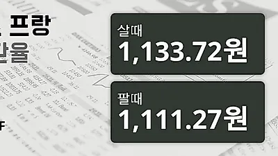 16일 스위스프랑 살때 1,133.72원, 팔때 1,111.27원 ▼-0.52%감소