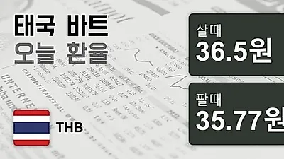 26일 태국 바트 살때 36.5원, 팔때 35.77원 ▲1.06%상승