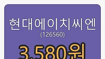 현대에이치씨엔마감가 3,580원, 전일비 0.99프로 변동..