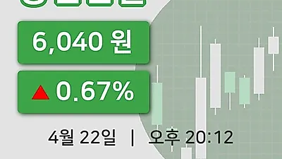 국내주식마감동신건설 22일 6,040원 장종료