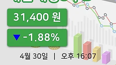 국내주식마감대한제당3우B 30일 31,400원 마감