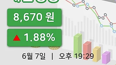 주식마감세원정공 7일 8,670원 장 마쳐그래프종합통계