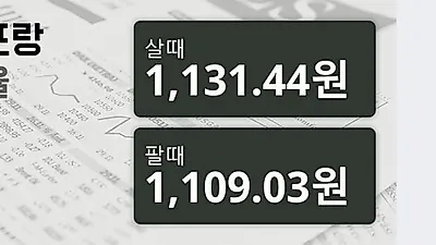 13일 스위스프랑 살때 1,131.44원, 팔때 1,109.03원 ▼-0.3%감소