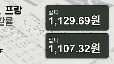24일 스위스프랑 살때 1,129.69원, 팔때 1,107.32원 ▼-0.43%감소