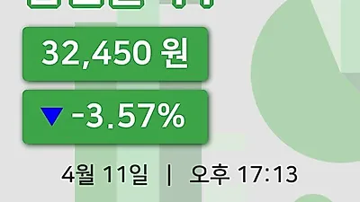 국내주식마감남선알미우 11일 32,450원 마감