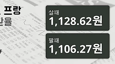 6일 스위스프랑 살때 1,128.62원, 팔때 1,106.27원 ▼-0.43%감소