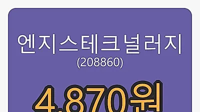 엔지스테크널러지마감가 4,870원 -13.04프로 등락..